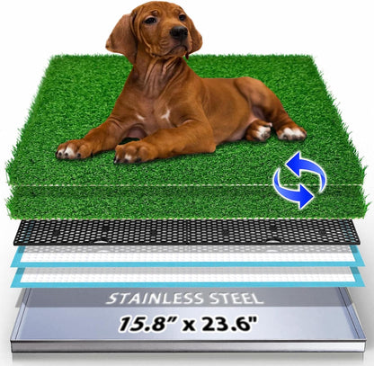 Dog Grass Pad with Tray, Stainless Steel Odor-Resistand Indoor Outdoor Potty System, Durable