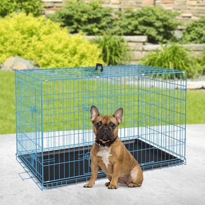 BestPet | Dog Crate | 30" | Blue | Foldable Metal Kennel with Double Doors, Secure Slide-Bolt