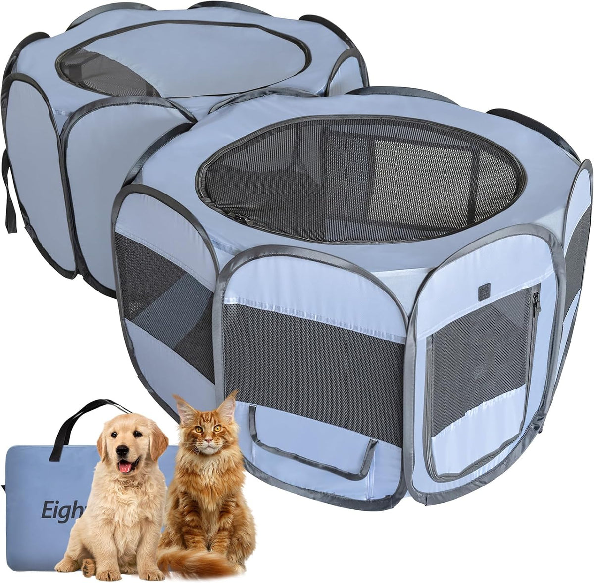 EighteenTek XLarge 2-in-1 Pop up Dog Playpen, Assembly-Free, with Leakproof Pet Pee Pads,Portable