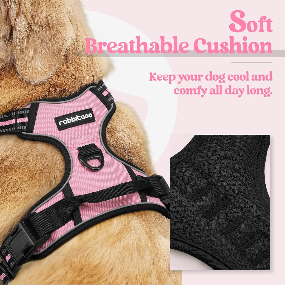 rabbitgoo Dog Harness No Pull with 2 Leash Clips, Adjustable Soft Padded, Reflective Oxford No