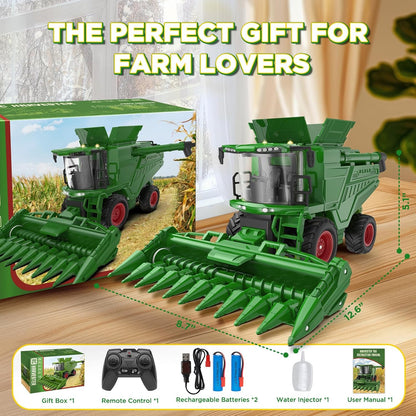 Remote Control Combine Harvester Tractor Toy with Corn Head, RC Tractor Toys for Kids 3+