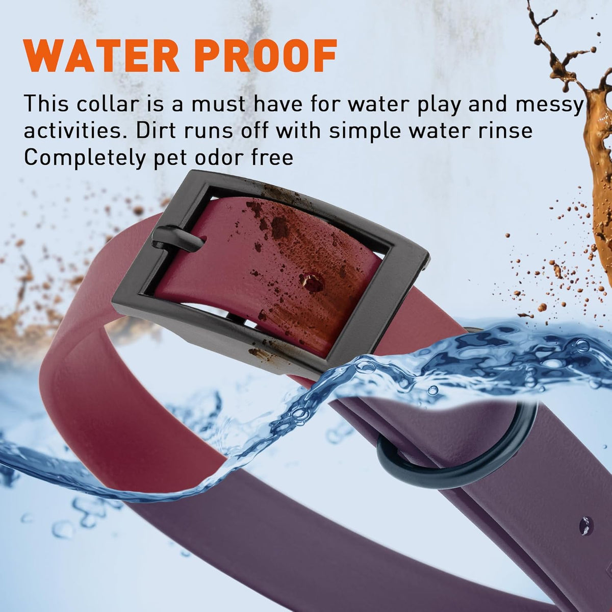 Dogline Biothane Waterproof Dog Collar Strong Coated Nylon Webbing with Black Hardware Odor- Proof