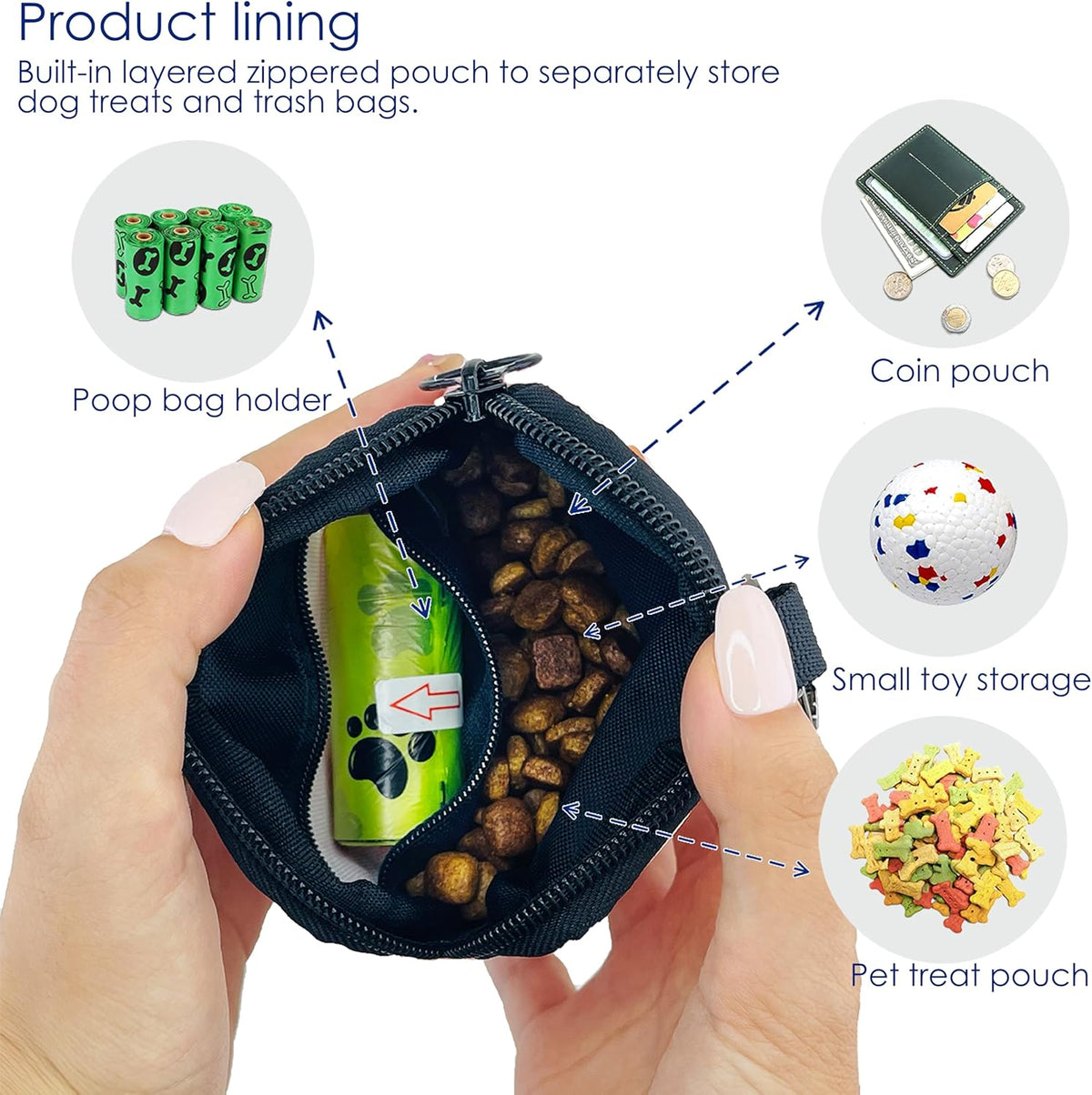Dog Treat Pouch for Pet Walking and Training with Clicker Poop Bags Small Fanny Zipper Pack Holder