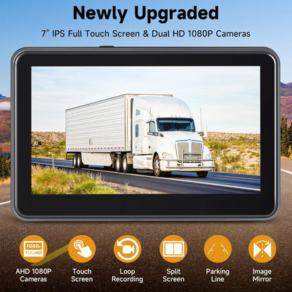 7'' HD1080P Wired Backup Camera System with Touch Screen Monitor, 2 Wired Rear View Cameras