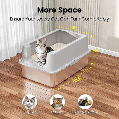 2 Pack Stainless Steel Cat Litter Box - Enclosed XL Metal Kitty Litter Box with Lid for Big Cats