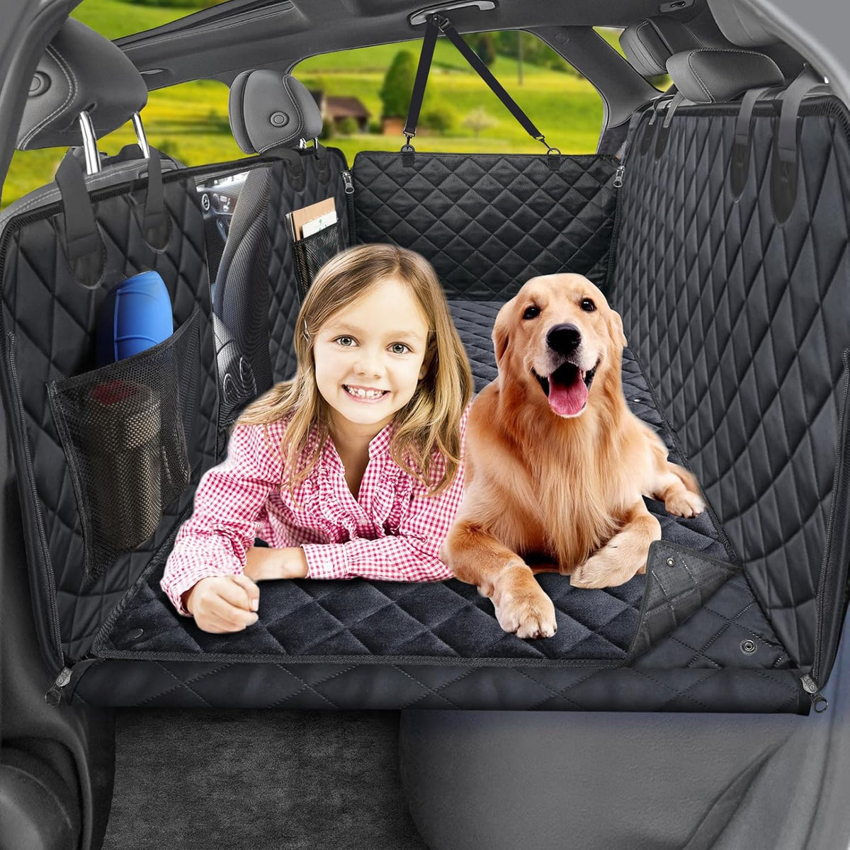 URPOWER Dogs Back Seat Extender with Non-Slip Blanket - Hard Bottom Dog Car Seat Cover & Removable