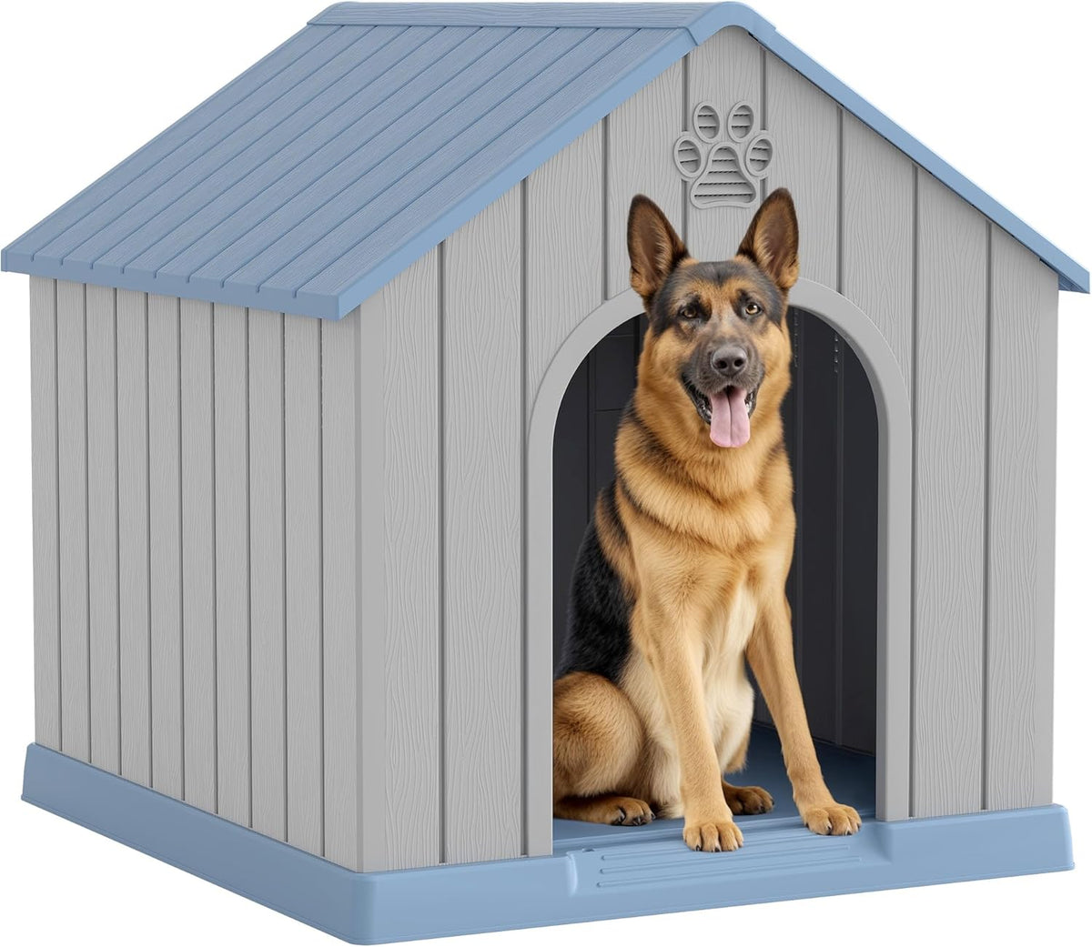 Large Dog House Outdoor Indoor for Medium Large Dogs, Durable Plastic Waterproof Doghouse with Air