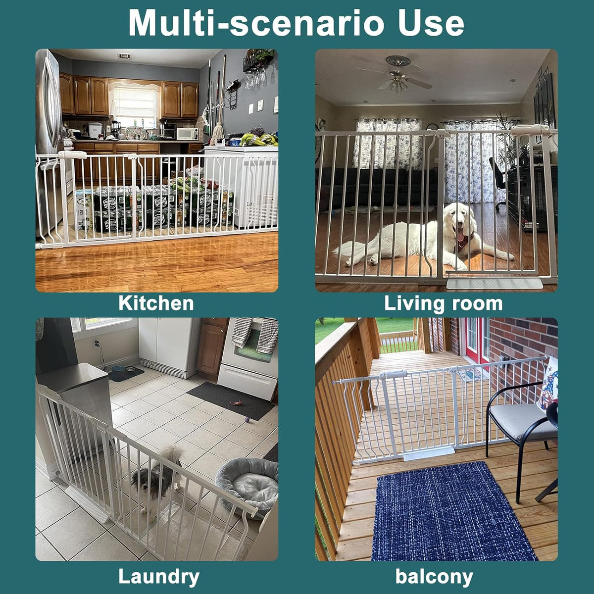 ALLAIBB Extra Wide Pressure Mounted Baby Gate Walk Through Child Kids Safety Toddler White Long