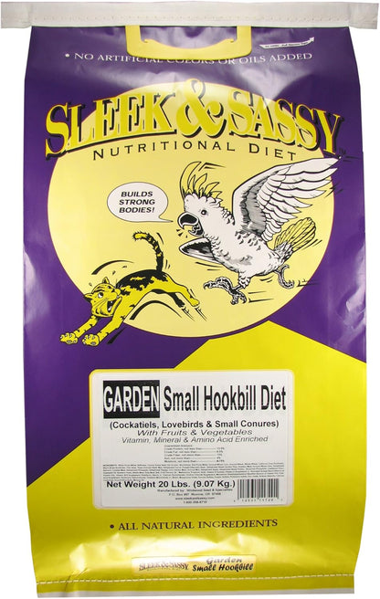 SLEEK & SASSY Garden Small Hookbill Bird Food for Cockatiels, Lovebirds, Quaker Parrots & Small