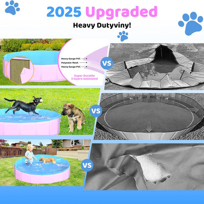 2025 Updated Foldable Dog Pool, 71" x 12" Kiddie Pool with Hard Plastic, Non-Slip Dog Bath Tub for