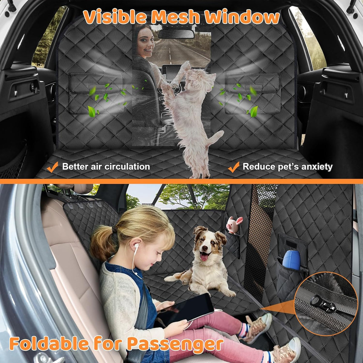 URPOWER High Barrier Back Seat Extender for Dogs, Hard Bottom Dog Car Seat Cover Holds 400 lbs