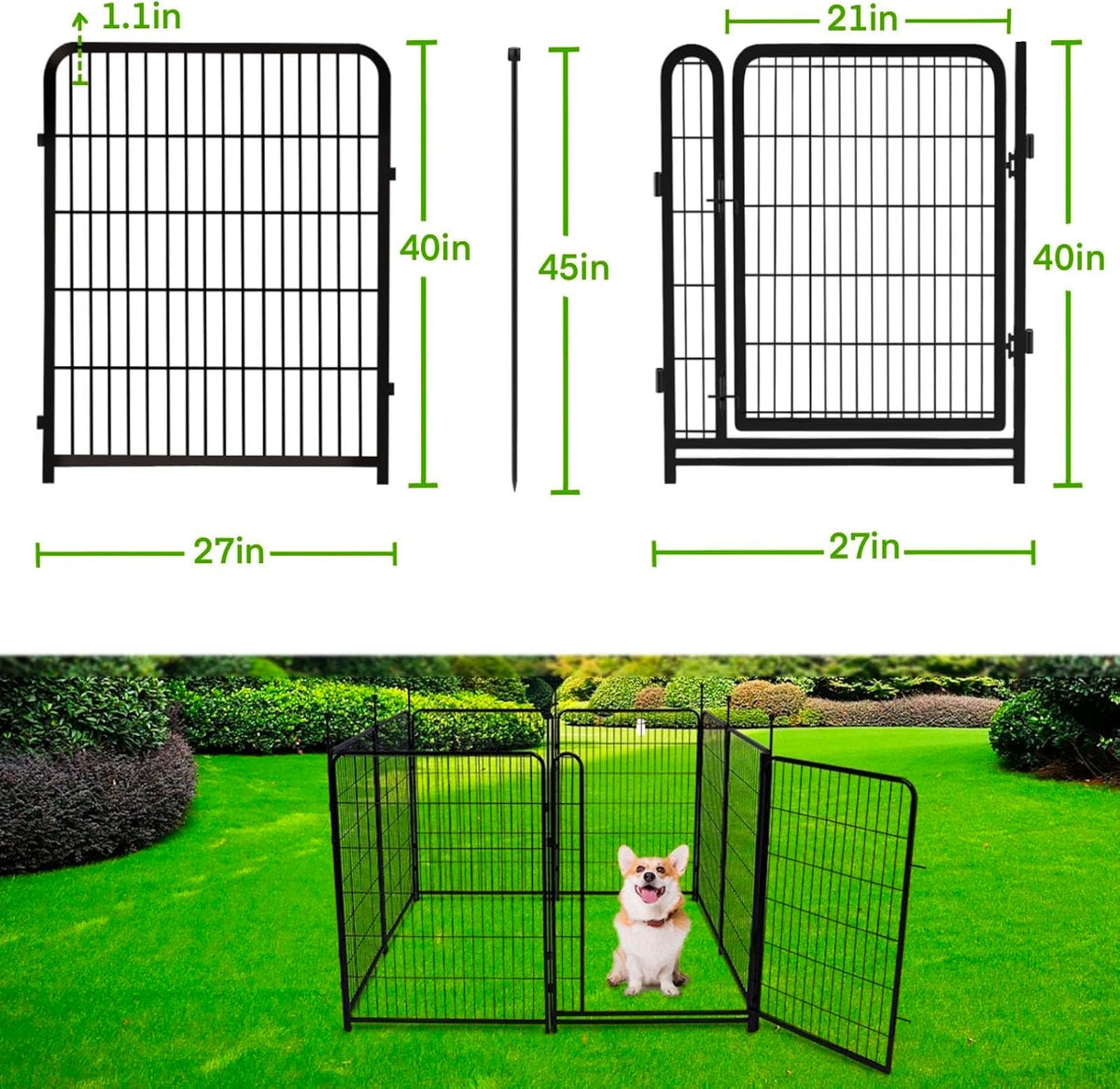 Garden Fencing 40 inch High, 14 Panels Total 31 Ft(L), Gate 21 inches Wide with Low Sills. Fencing