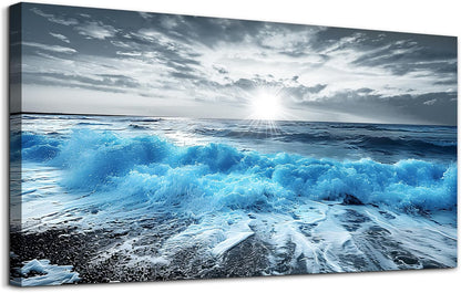 Lapremoly Large Canvas Wall Decor For Office Framed Wall Art For Living Room Blue Beach Painting