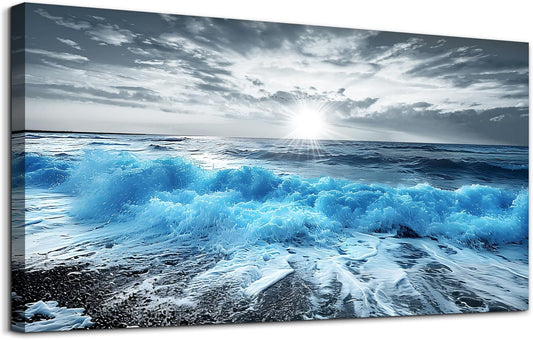 Lapremoly Large Canvas Wall Decor For Office Framed Wall Art For Living Room Blue Beach Painting