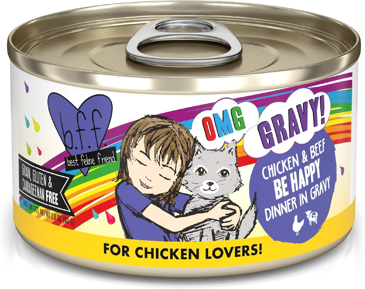 Weruva B.F.F. OMG - Best Feline Friend Oh My Gravy!, Chicken & Beef Be Happy with Chicken & Beef in