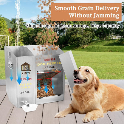 XINYI Automatic Dog Feeder and Waterer 2-in-1,SU304 Stainless Steels 2.6 Gallon Water Tank with 1