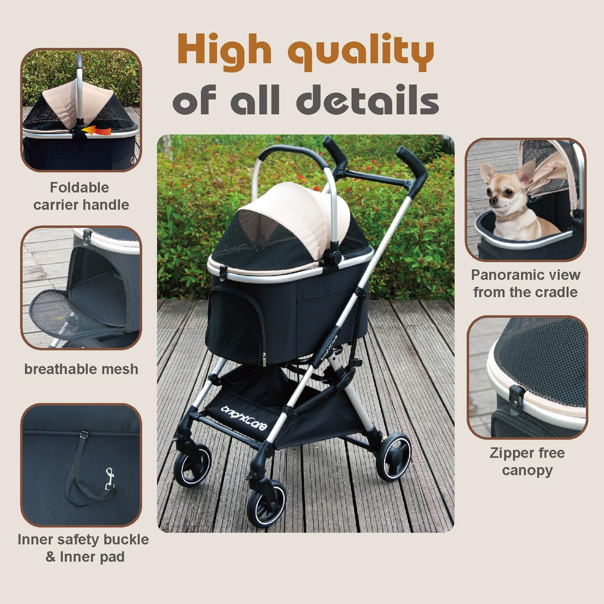 3-in-1 Small Pet Carrier with Stroller for Small Dogs & Cats Under 20 lb – Removable Carrier