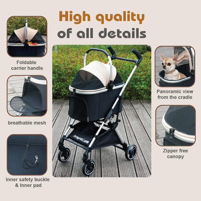 3-in-1 Small Pet Carrier with Stroller for Small Dogs & Cats Under 20 lb – Removable Carrier