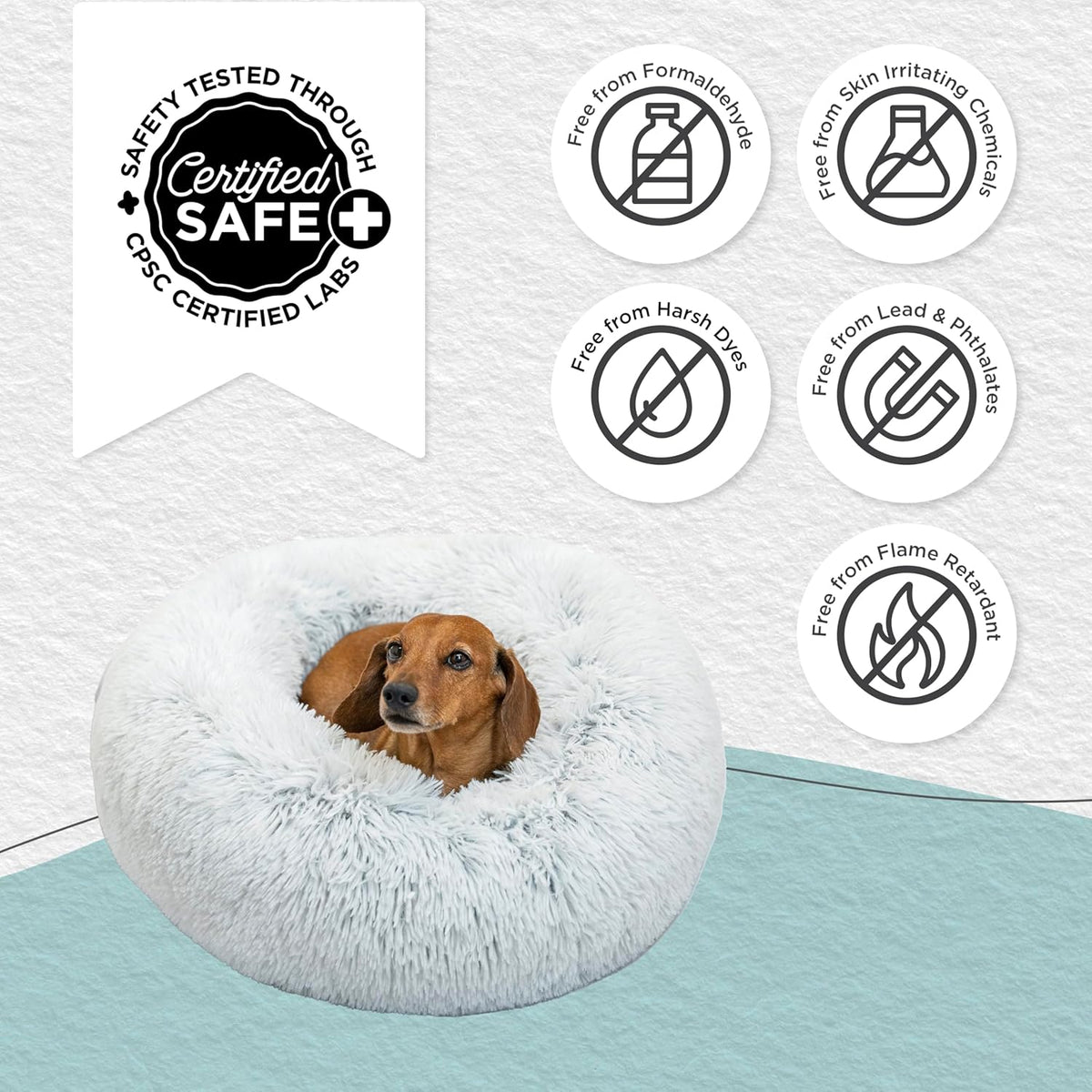 Best Friends by Sheri Original Calming Donut Dog and Cat Bed, Shag Faux Fur, Frost Gray, (36in x