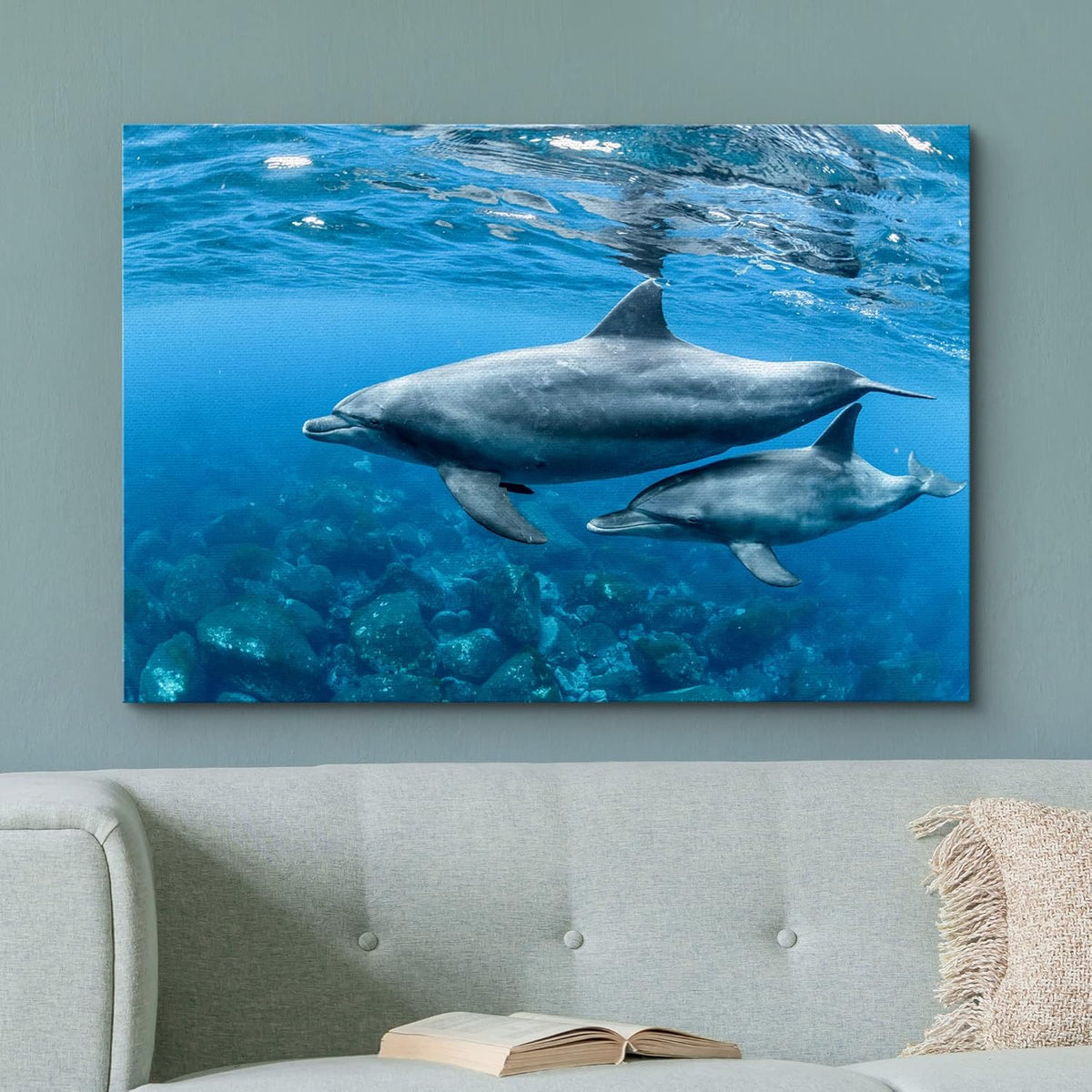 wall26 Canvas Print Wall Art Tropical Ocean Sea Underwater Dolphin Duo Nature Animals Photography