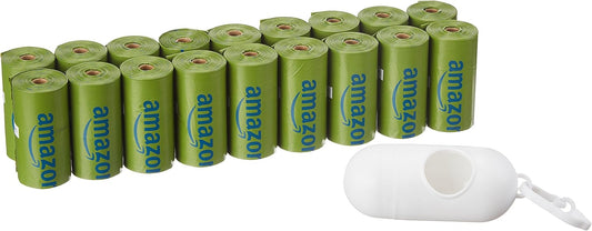 Amazon Basics Dog Poop Bags with Dispenser, 270 Count, Enhanced for Guaranteed Leakproof, Talcum