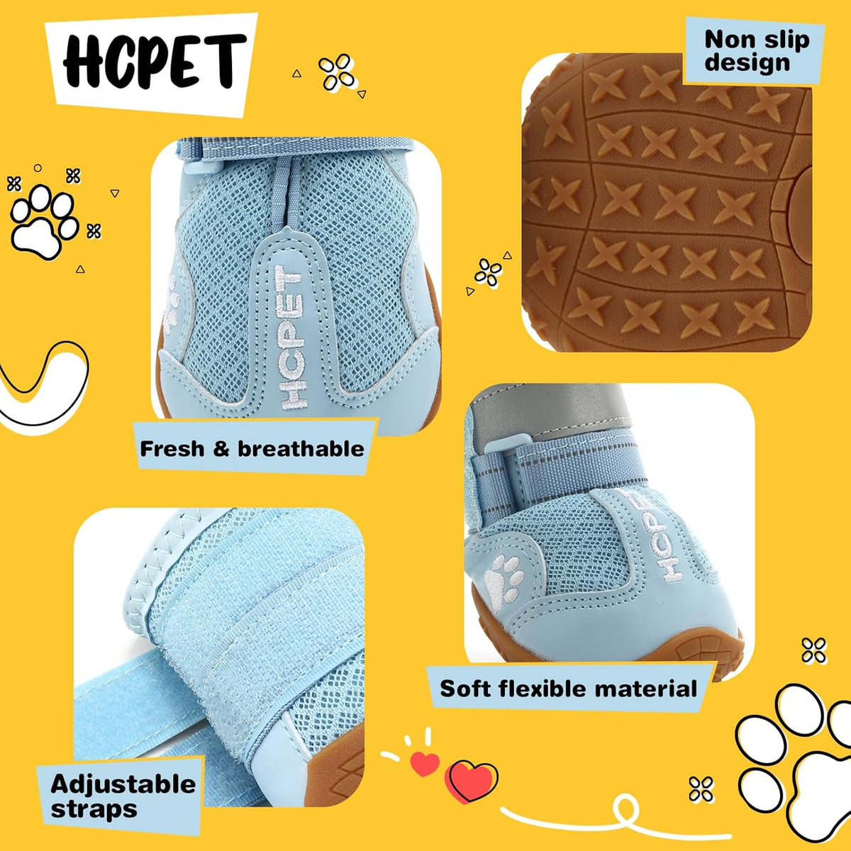 Hcpet Dog Shoes, Dog Boots for Large Dogs, Breathable Dog Booties Paw Protector for Summer Hot