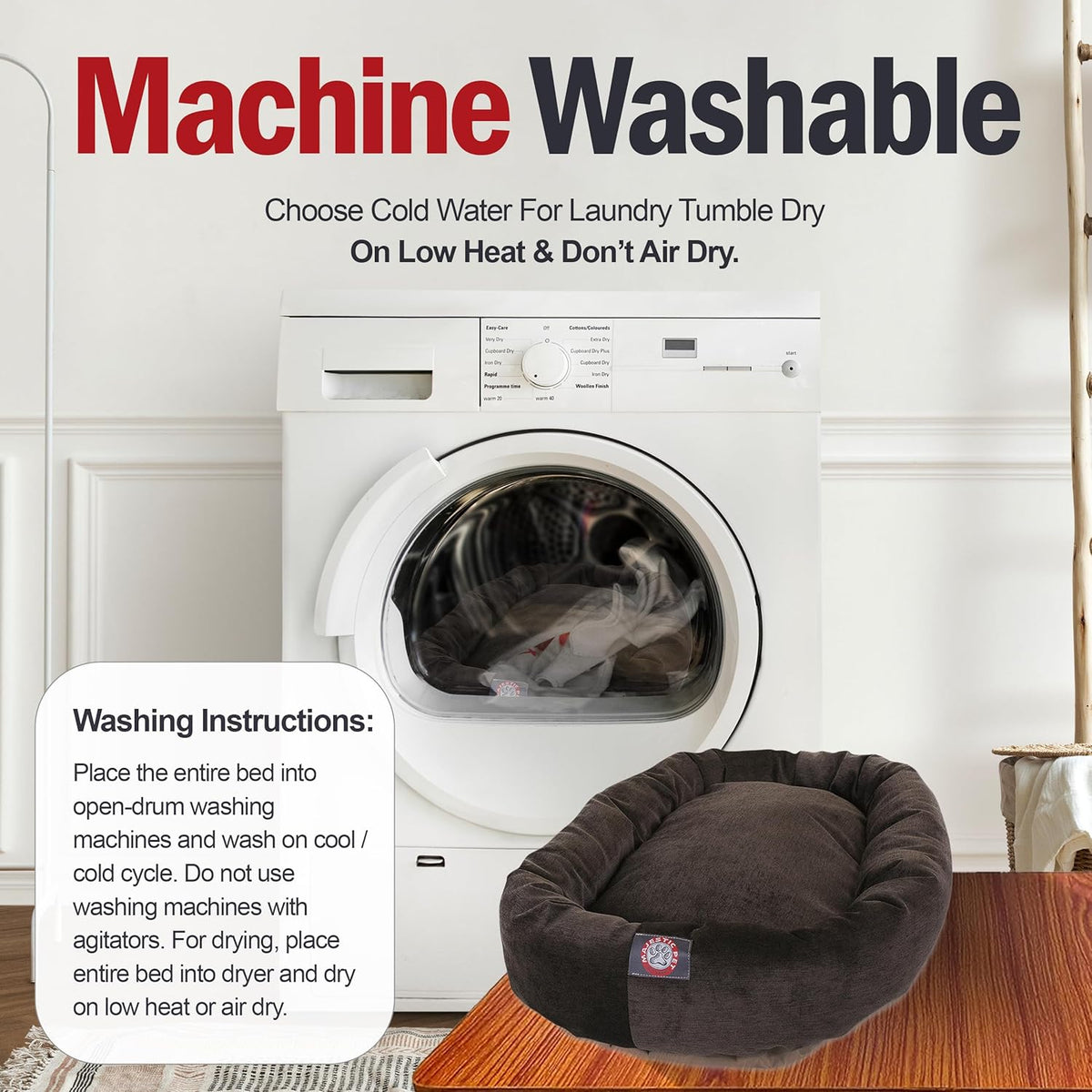 Majestic Pet 52 Inch Micro Velvet Calming Dog Bed Washable 52x35x11 (inch) – Cozy Soft Round Donut