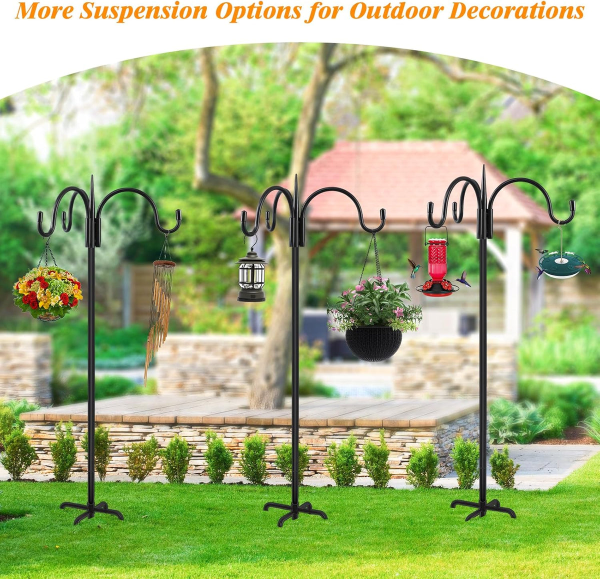 FEED GARDEN [Upgrade Version 76 Inch Three Shepherd Hooks for Outdoor,Bird Feeder Pole with 5 Prong