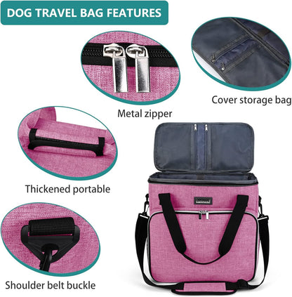 BAGLHER Dog Travel Bag, Pet Travel Bag (ALL Pet Travel Supplies), With 2 Pet Food Containers and 2