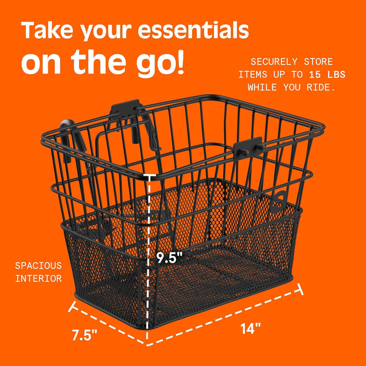 Retrospec Apollo Detachable Front Bike Basket Steel Half-Mesh with Integrated Detachable Hooks and