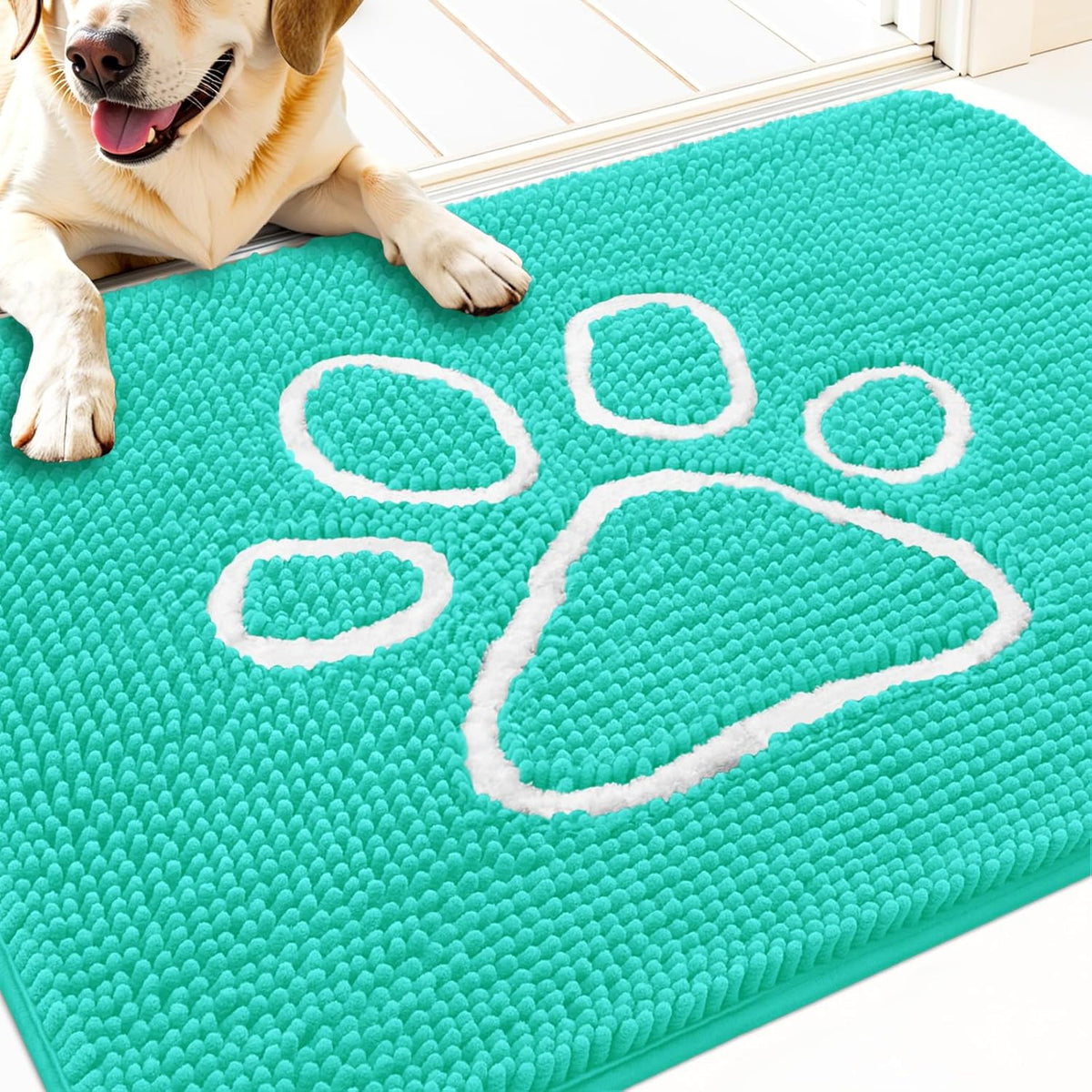 OLANLY Door Mat for Muddy Dog Paws 30x20, Ultra Absorbent Chenille Mud Doormat with Paw Print