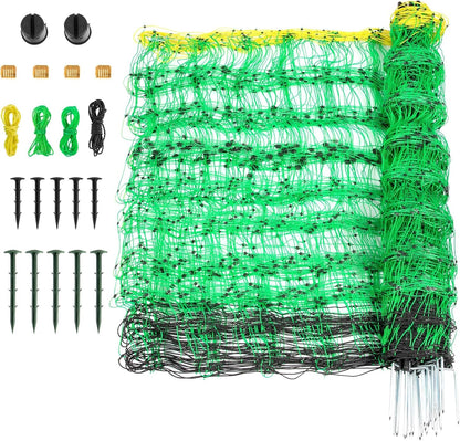 Electric Fence Netting, 49.6" H x 164' L, PE Net Fencing Kit with 14 Posts Double Spiked, Utility