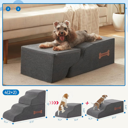 Dog Stairs 4 Steps for Small Dogs and Cats to Get on High Beds, Couch or Car, Pets Can Climb, Sit