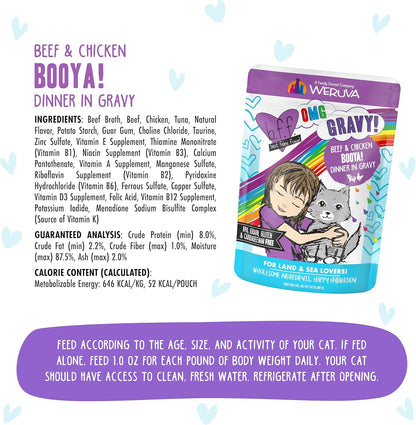 Weruva B.F.F. OMG - Best Feline Friend Oh My Gravy!, Booya! Beef & Chicken in Gravy Cat Food, 2.8oz