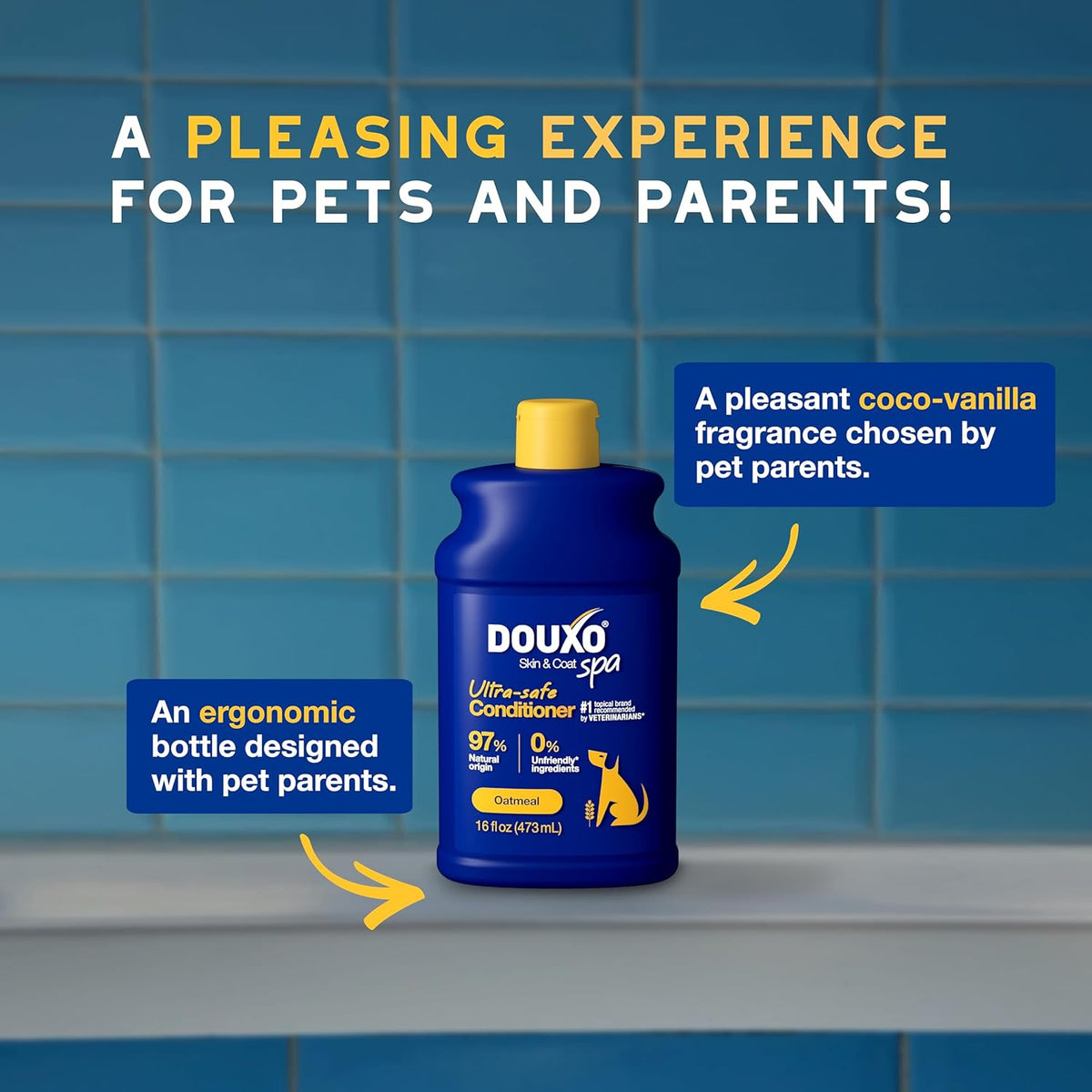 DOUXO® Skin & Coat SPA - Ultra-Safe Oatmeal Dog Conditioner, 16 fl oz, Safely Detangles