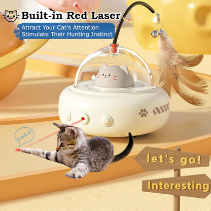 hooroor 2-in-1 UFO Laser Cat Toy – Automatic Motion with Feather, Rechargeable Smart Sensor