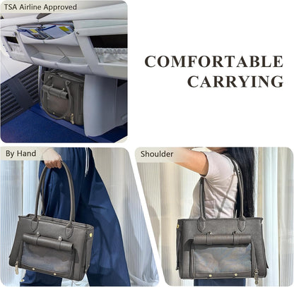 Minsong Fashion Pet Carrier Purse for Small Cat and Dog, Luxury Pu Soft-Sided Tote Bag with Large