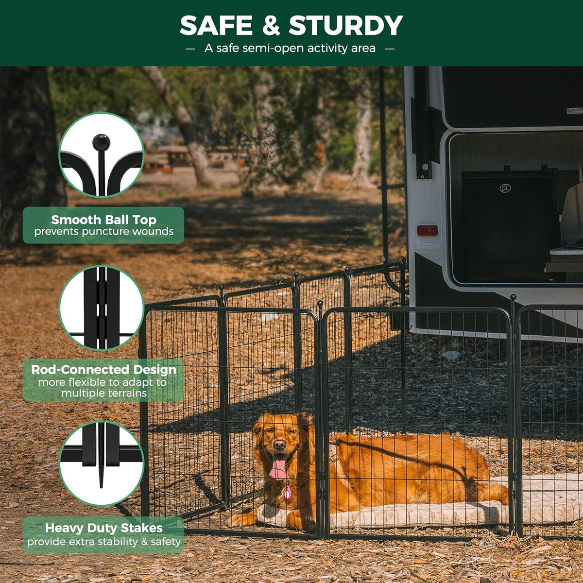 FXW Rollick Unleashed Dog Playpen for Indoor, Yard, RV Camping, 45 inch 8 Panels for Large