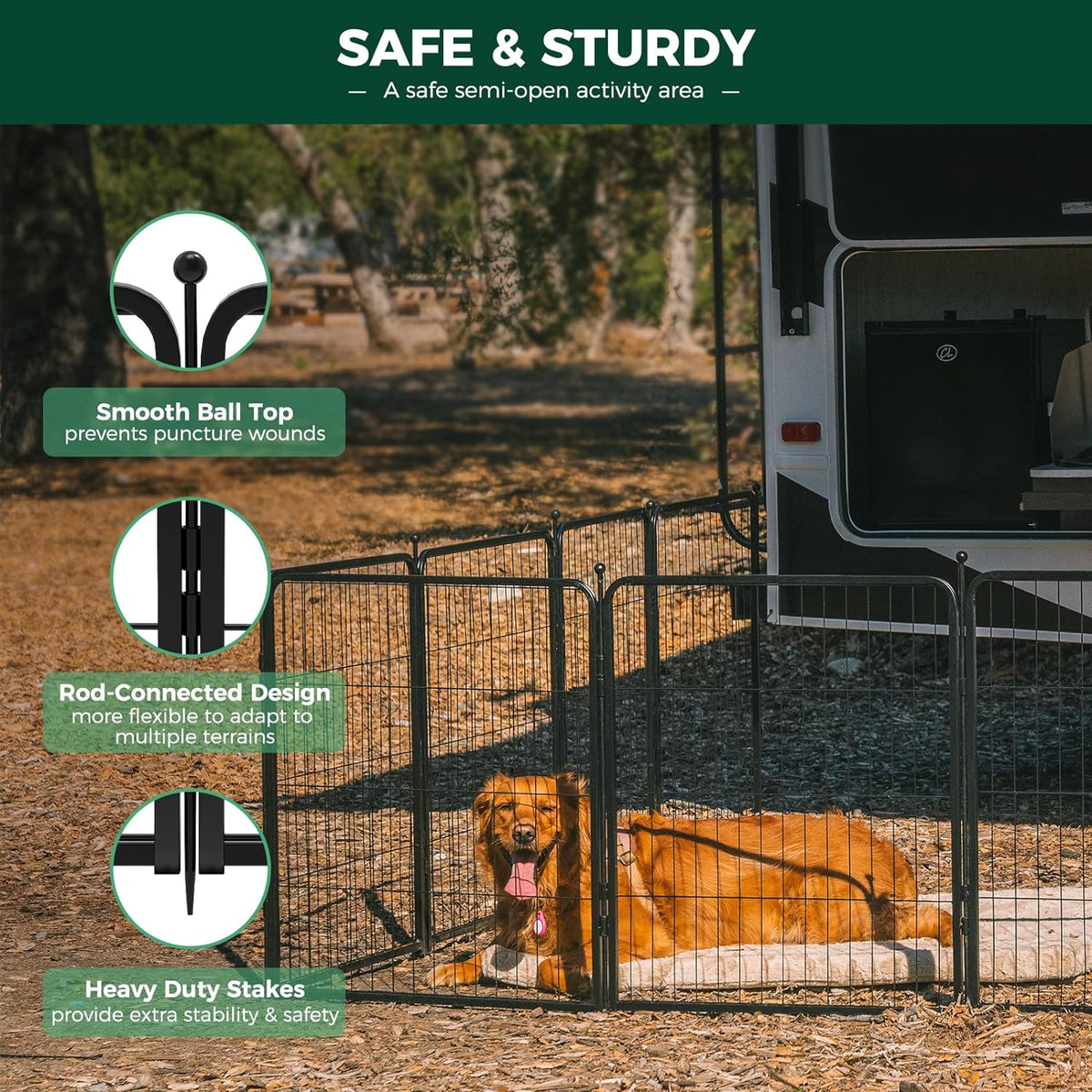 FXW Rollick Unleashed Dog Playpen for Indoor, Yard, RV Camping, 45 inch 16 Panels for Large