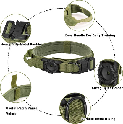 Tactical AirTag Dog Collar - Heavy Duty, Adjustable GPS Collar Compatible with Apple AirTag, with