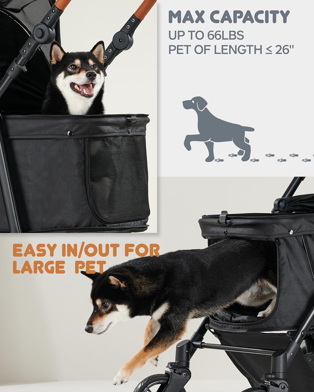 Medium Dog Stroller for Large Dogs, pet Stroller for Medium Dogs Up to 66lbs, All-Terrain with