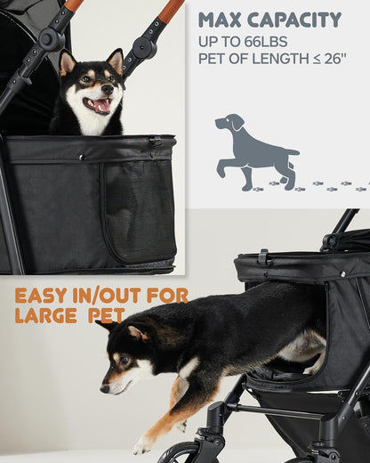 Medium Dog Stroller for Large Dogs, pet Stroller for Medium Dogs Up to 66lbs, All-Terrain with