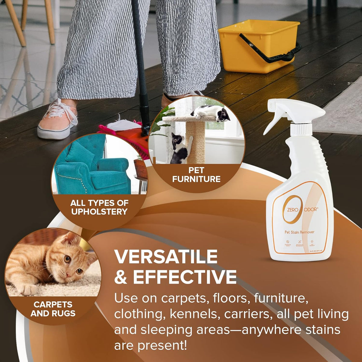 Zero Odor - Pet Stain Remover & Odor Eliminator - Permanently Remove Stain & Odor with Patented