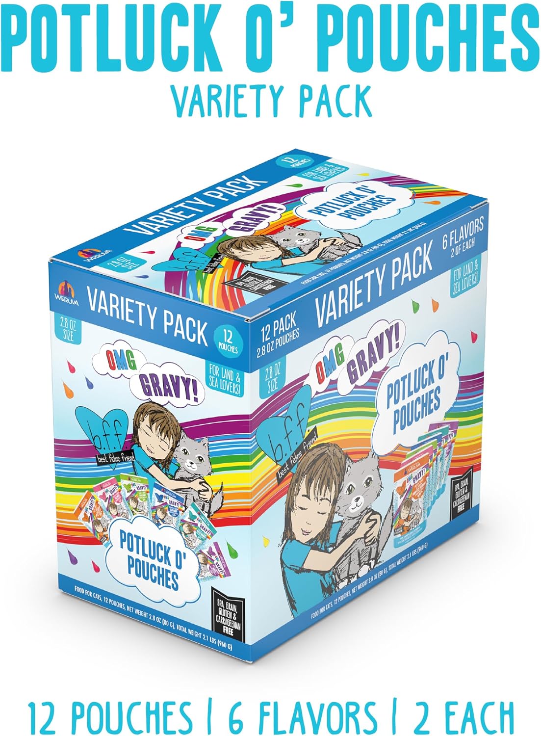Weruva B.F.F. OMG - Best Feline Friend Oh My Gravy!, Variety Pack, Potluck O' Pouches, Wet Cat