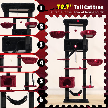 Gothic Cat Tree for Large Cats, 78.7"(200cm) Tall Cat Tower for Indoor Cats Multiple Cats with