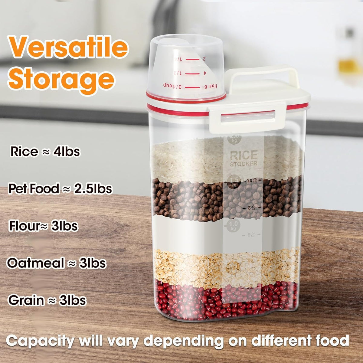 TBMax Rice Storage Container, Airtight Cereal Container Dispenser with Pourable Spout + Measuring