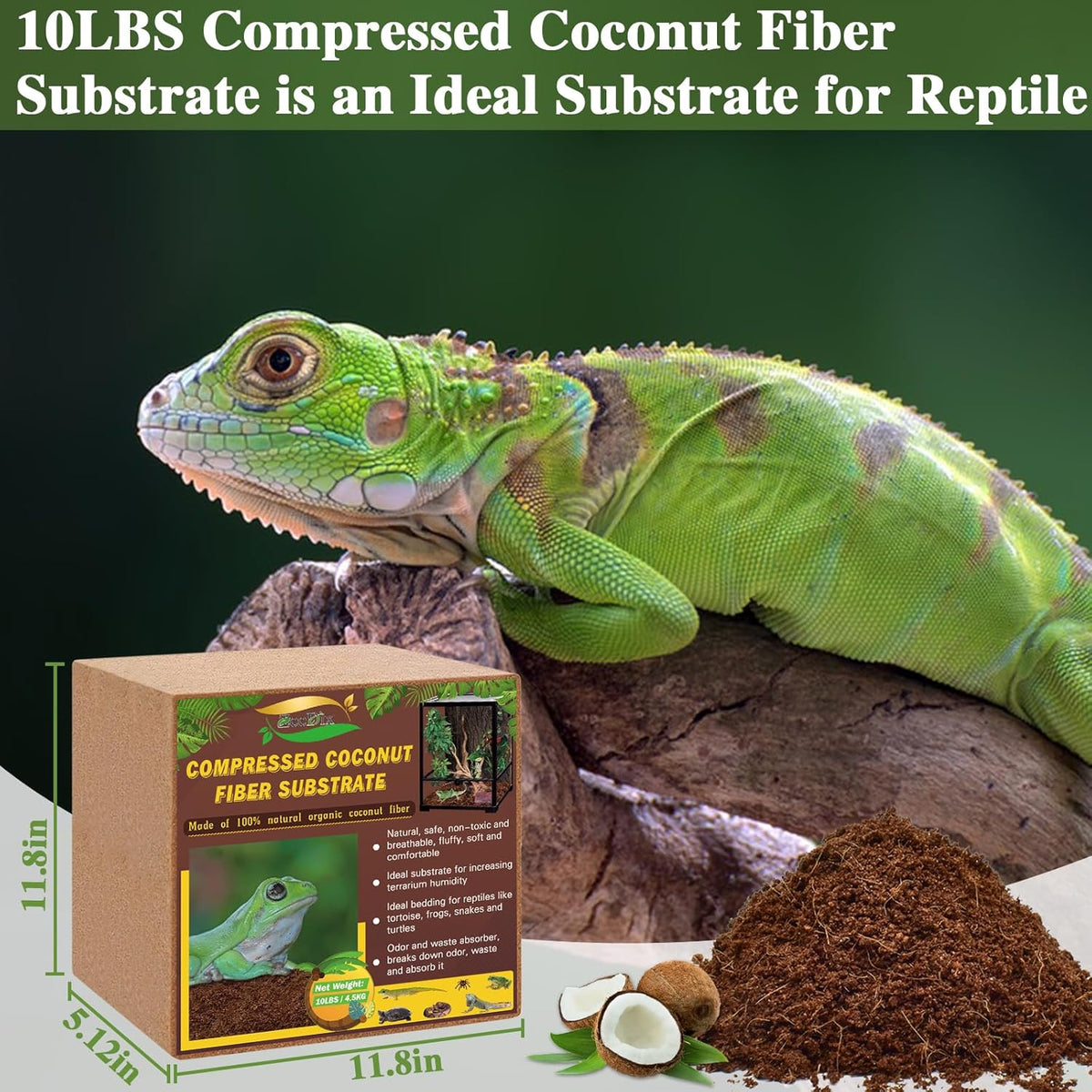 ZeeDix 10LB Compressed Coconut Fiber Substrate, 100% Organic Coco Coir Fiber Brick Husk Substrate