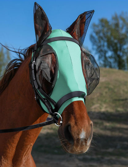 Horse Fly Mask with Ears, UV Protection for Horses, Elasticity with Big Mesh Eye Covers, Snug