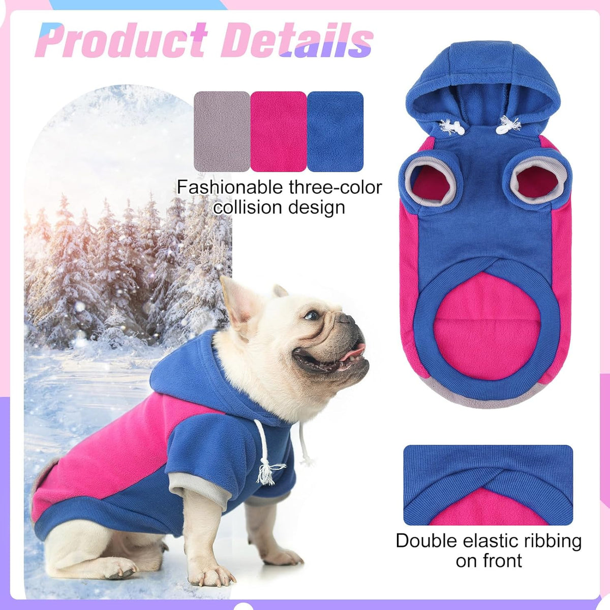 BEAUTYZOO Fleece Dog Hoodie Sweatershirt with Pocket and Leash Hole, Stretchy Small Medium Large