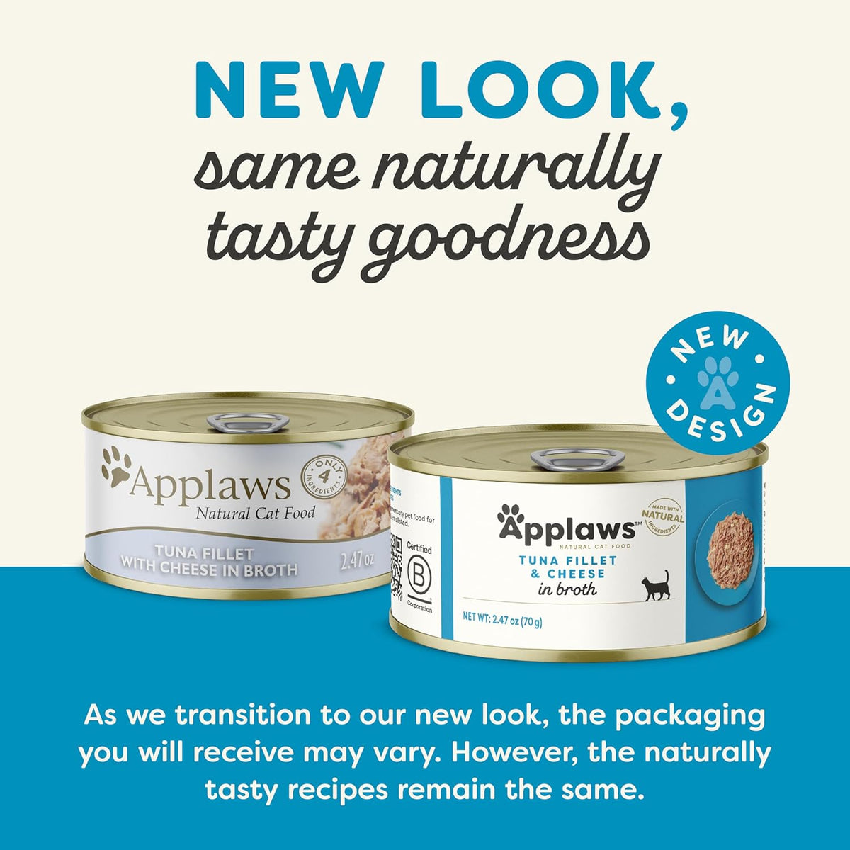 Applaws Wet Cat Food, 24 Count, Limited Ingredient Canned Wet Cat Food, Tuna Fillet with Cheese in